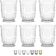 Clear Vintage Small Drinking Glasses set of 6 8oz glass cups with a unique footed design and pressed glass design