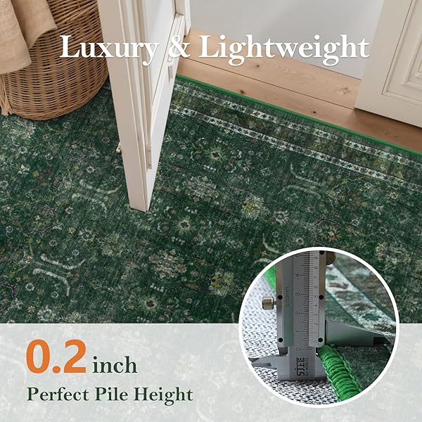 MOYNESA VINTAGE WASHABLE GREEN RUGS FOR LIVING ROOM 5X7, RETRO AREA RUG FOR BEDROOM DINING ROOM KITCHEN, LOW PILE SOFT NON-SLIP ACCENT CARPETS FOR OFFICE INDOOR NURSERY