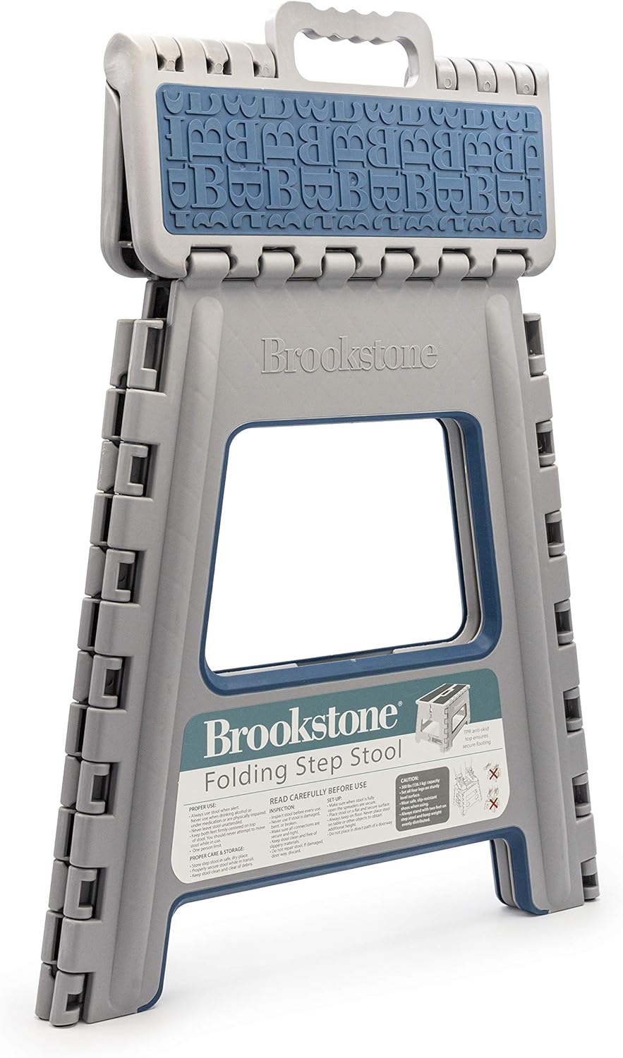 Brookstone - 16” Folding Step Stool for Adults, Non-Slip Textured Grip Surface, Foldable Space Saving Design, Carrying Handle, Holds Up to 300 Pounds, for Kitchen and Rest of Home, Gray (BKH1114): Home & Kitchen
