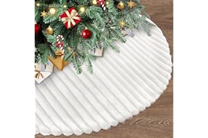 LOMOHOO Christmas Tree Skirts, 36" White Luxury Faux Fur Xmas Tree Decorations, Plush Striped Textured Christmas Tree Skirts 
