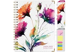 GLOBAL PRINTED PRODUCTS HARDCOVER Academic Year 2024-2025 Planner: (June 2024 Through July 2025) 8.5"x11" Daily Weekly Monthly Planner Yearly Agenda. Bookmark, Pocket Folder and Sticky Note Set (Rainbow Floral)