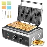VEVOR Commercial Waffle Maker, 10PCS Rectangle Waffle Baker Machine, 1550W Non-Stick Stainless Steel Belgian Waffle Iron with Temp and Time Control, Handle, for Restaurant Bakery Snack Bar Family