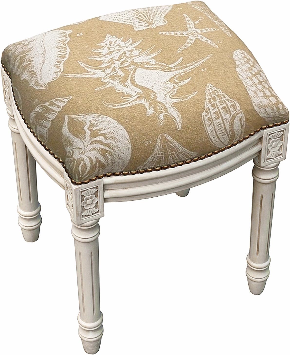 Amazon Com Kensingtonrow Home Collection Stools Seashell Upholstered Stool Vanity Seat Beige Linen Seat Cushion Kitchen Dining