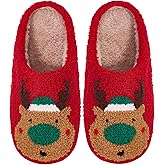 FANGARDEN Christmas Reindeer Slippers for Women Men, Fuzzy Memory Foam House Holiday Slippers, Winter Non-Slip Plush Fluffy Cute Slipper Indoor Outdoor Winter Bedroom Shoes Halloween Christmas Gift