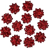MEEDEE 4.5 inch Red Linear Glitter Gift Bow Self Adhesive Bow for Holiday, Everyday, All-Occasion, Gift Wrapping Paper, Bags and Boxes Decorations (12 Counts)