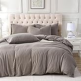 - LEEQHRRY - Muslin Duvet Cover King Size, 100% Washed Cotton Duvet Cover Set, Ultra Soft Comforter Cover Linen Like, 3 Pieces Minimalist Gauze Duvet Cover with 2 Pillowcases, 90"x104", Gray