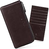 VISOUL Long Zipper Cash Wallet with Removable Credit Card Holder Genuine Soft Leather-Coffee
