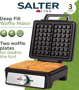 Salter Waffle Maker Dual Non-Stick Plates 1600W Adjustable Temp view 3