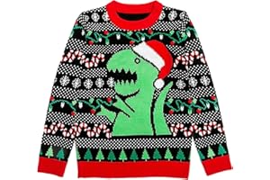 Tstars T-Rex Dinosaur Ugly Christmas Sweater for Kids - Funny Santa Dino Holiday Pullover for Toddler Boys & Girls