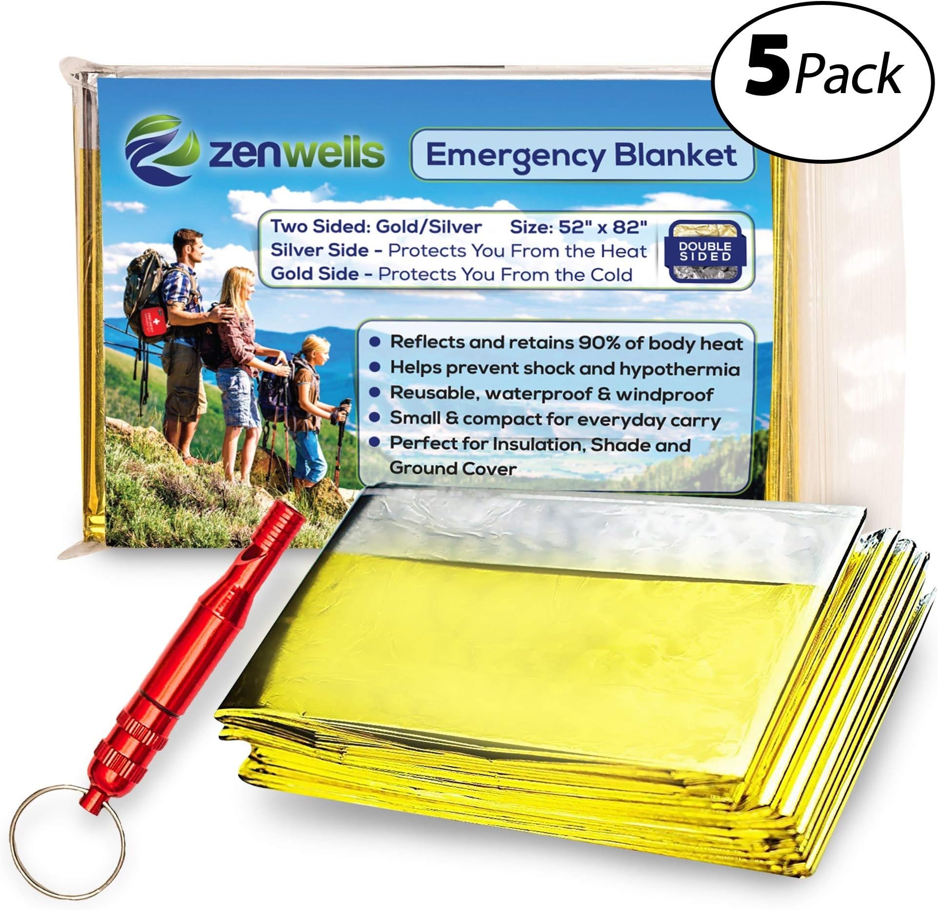 ZENWELLS Emergency Blanket Bulk (10 Pack or 5 Pack) - Mylar Thermal Solar Blankets for Maximum Protection - Best for Your Survival Kit, Winter Car Kits, Outdoors or First Aid