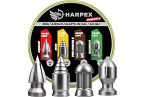 Harpex Combo Pack 4 .22 Cal Airgun Pellets – Variety Pack with Aquiles, Zeus, Pro Hunter X & Quantum – Heavy & Pointed Pellets for Maximum Impact & Deep Penetration – Precision Performance – 200 Count