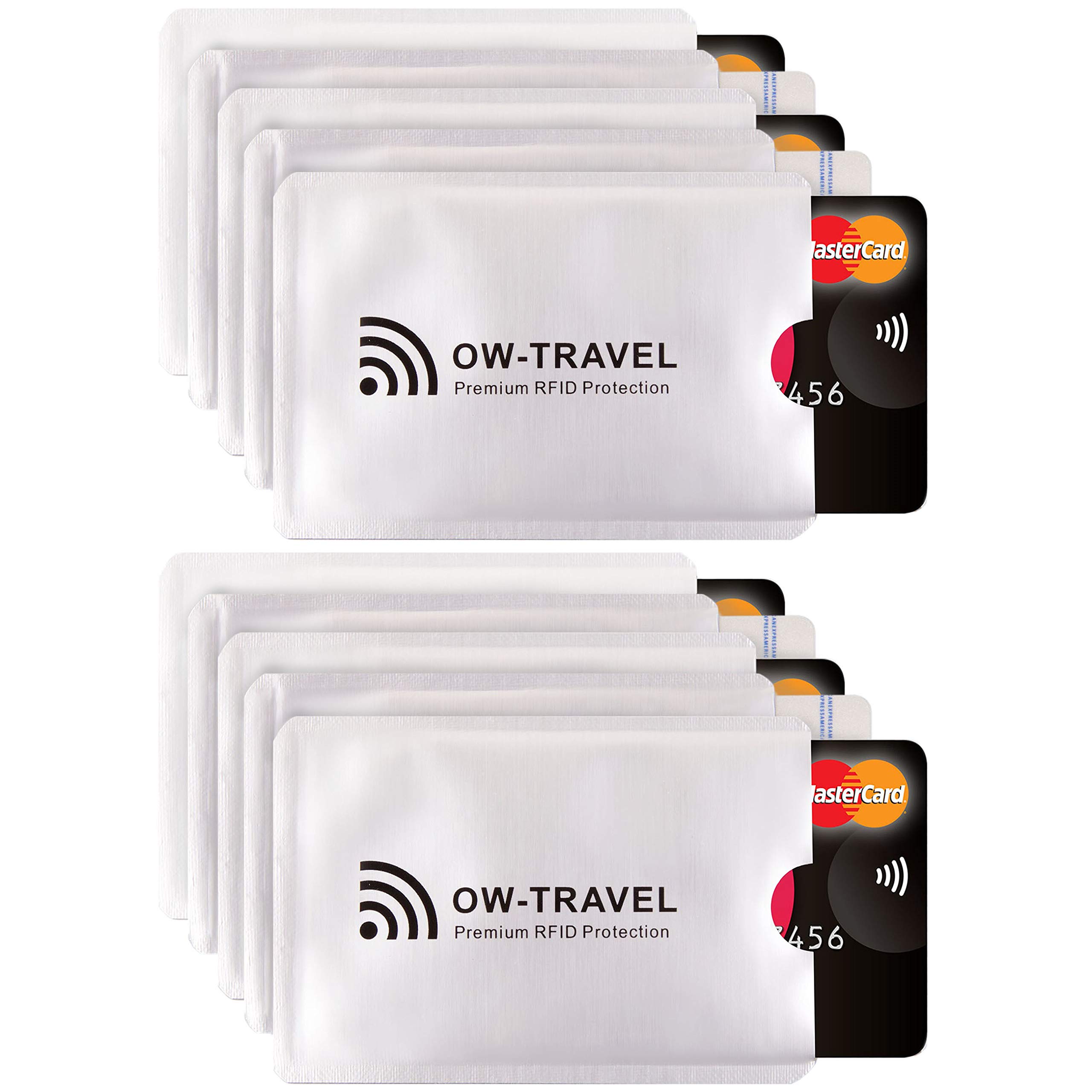OW-Travel RFID Card Holder Protector Sleeves (10 Pack) Slim RFID Blocking Card Blocker for Contactless Cards. Bank Cards Protectors Security. Shielded Pocket Wallet for Men and Holders for Women