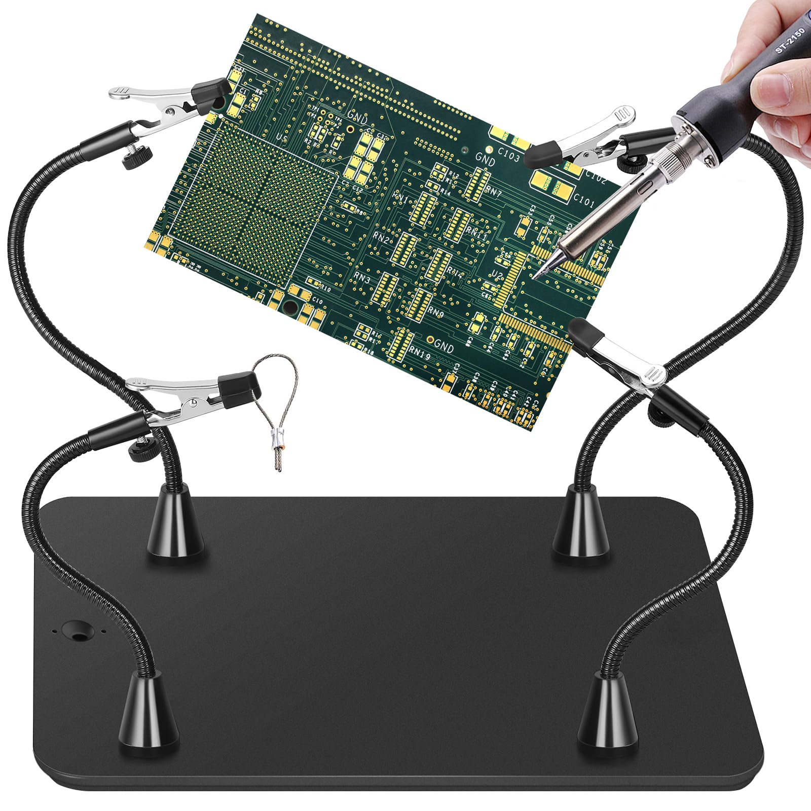 Photo 1 of Magnetic Helping Hands Soldering Station, Third Hand Soldering Tool with Alligator Clips,PCB Circuit Board Holder,4 Flexible Gooseneck Arms & Non-slip base for Electronic Repair Soldering Craft Hobby