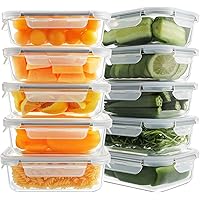 HOMBERKING 10 Pack Glass Meal Prep Containers, Glass Food Storage Containers with Lids, Airtight Glass Lunch Bento Boxes, BPA