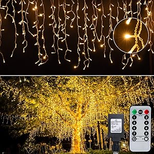 Led Icicle Christmas Lights Outdoor, 19.6 Feet 54 Drops with 306 Led, 8 Modes Waterproof Connectable Twinkle Fairy String Light for Thanksgiving Hanging Icicles (Warm White)