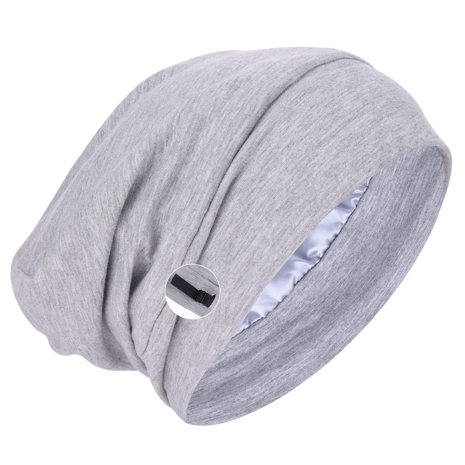 WLLHYF Silk Bonnet Sleep Cap Soft Hair Wrap Cover Satin Lined Beanie Adjustable Turban hat Nurse Cap Bonnet for Medium Curly Frizzy Hair Chemotherapy hat for Women and Men Light Grey