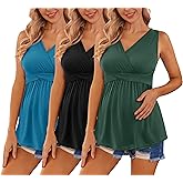 Ekouaer Women's Maternity Tank Tops 3 Packs Sleeveless Nursing Tops V Neck Breastfeeding Shirts Pregnancy Clothes