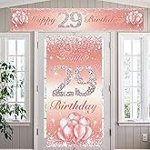 Happy 29th Birthday Door Cover Porch Long Banner Sign Set 29 Years Old Birthday Decoraions Party Supplies for Women Rose Gold
