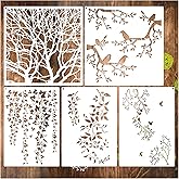 Tree Leaf Vine Stencils for Painting on Wood, Large Bird Branches Stencils for Crafts Reusable Wood Burning Drawing Art Paint Stencil and Patterns for Wall Furniture Canvas (Tree)