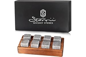 Whiskey Stones Gift Set, 8 Premium Chilling Stones with Wooden Craft Box for Whiskey Lovers, Great Whiskey Gift for Men Dad H