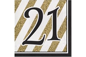 Creative Converting 317538 Disposable Black and Gold 21st Birthday Napkins, 6.5" x 6.5", 16ct