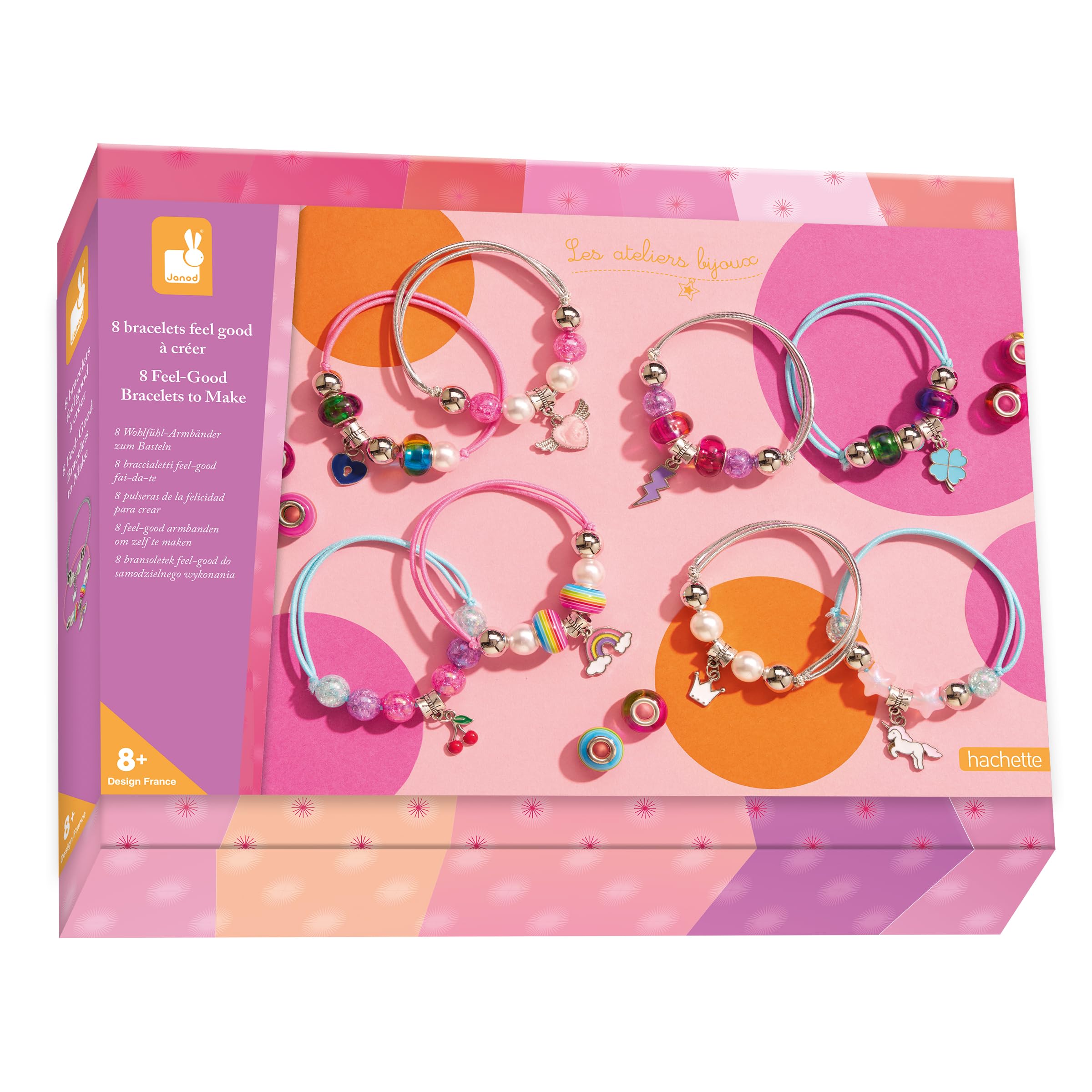 Janod - 8 Feel Good Jewelry to Create - Jewelry Workshops - DIY Bracelet Making - Child Craft Kit - Dexterity and Concentration Learning - from 8 Years Old - J09133