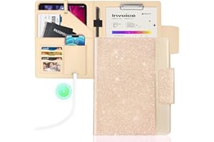 NatureTouch Padfolio Portfolio PU Leather Binder, Glitter Letter/A4 Size Notebook Clipboard Organizer with Pockets Resume Folder for Business School Office Women & Men,Gold