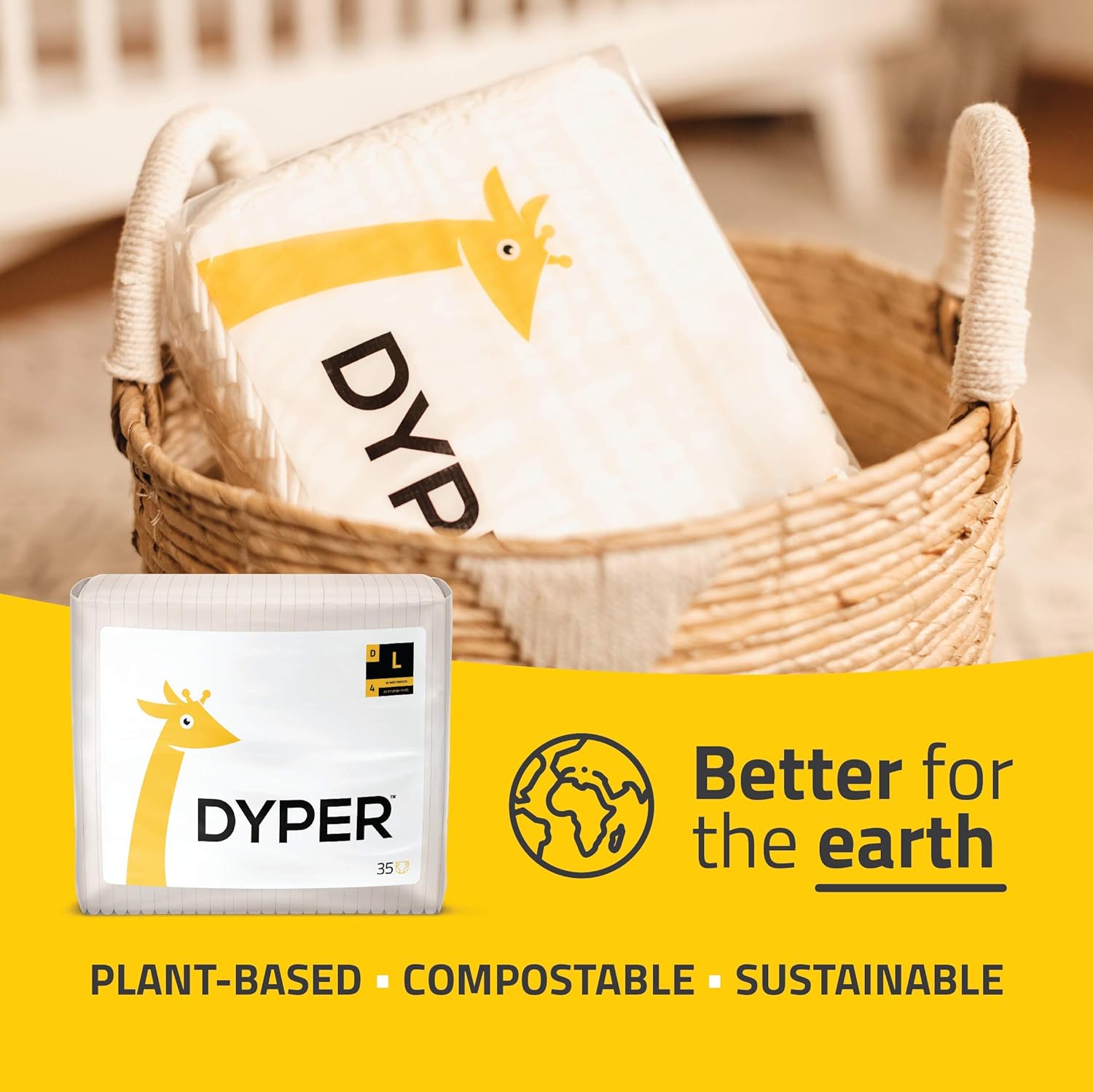 DYPER | Responsibly Sourced Bamboo Baby Diapers | Ink Free, Soft + Durable | Large | 20-31 lbs | 35 Count: Health & Personal Care