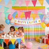 GREATRIL Pastel Rainbow Foil Fringe Curtain 2 Pack 3.2ft x 8.2ft Backdrop view 2