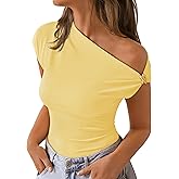 ZESICA Women's 2026 Summer Off Shoulder Tops Going Out Sexy Y2k Shirts Spring Cap Sleeve Ruched Asymmetrical Blouses