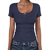 ANRABESS Womens Short Sleeve Henley Shirts Ribbed Slim Fitted Tee Summer Work Tops 2026 Button Blouse Spring Vacation Clothes