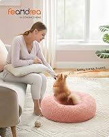 Feandrea Donut Cat Dog Bed 60 cm Pink Fluffy Long Plush Washable Cover view 2
