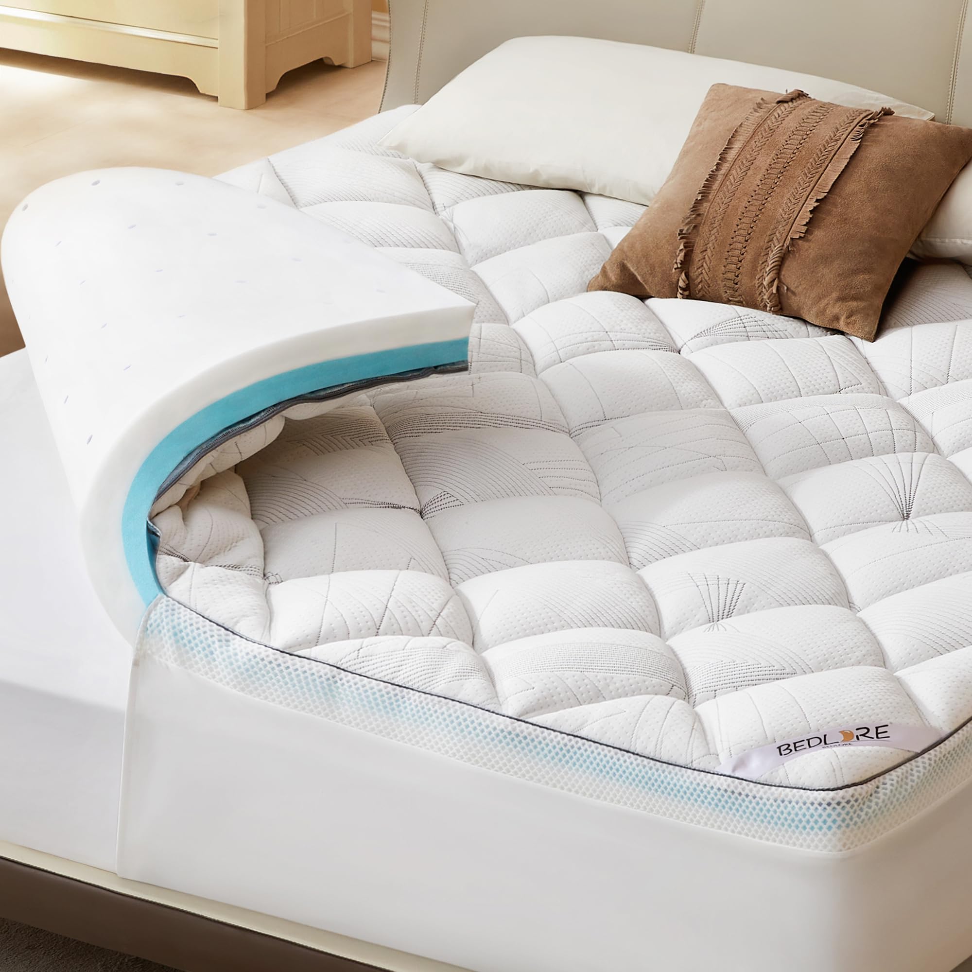 Photo 1 of ** SIMILAR IMAGE UNKNOWN MEASUREMENTS OR MODEL**Bedlore 4-Inch King Mattress Topper for Back Pain - Dual Layer Medium Support (2" Gel Memory Foam + 2" Cooling Fluffy Pillow Top Pad), Breathable & Pressure Relief (White)