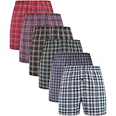 BAMBOO COOL Men's Underwear Woven Boxer Shorts,Classic Relaxed Fit,Lightweight Plaid Boxers,6 Pack