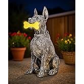 Miggley Dog Solar Garden Statue with LED Light - Outdoor Yard, Lawn, Patio Doberman Decor - Unique Birthday Housewarming Gift for Dad, Mom, Men, Women