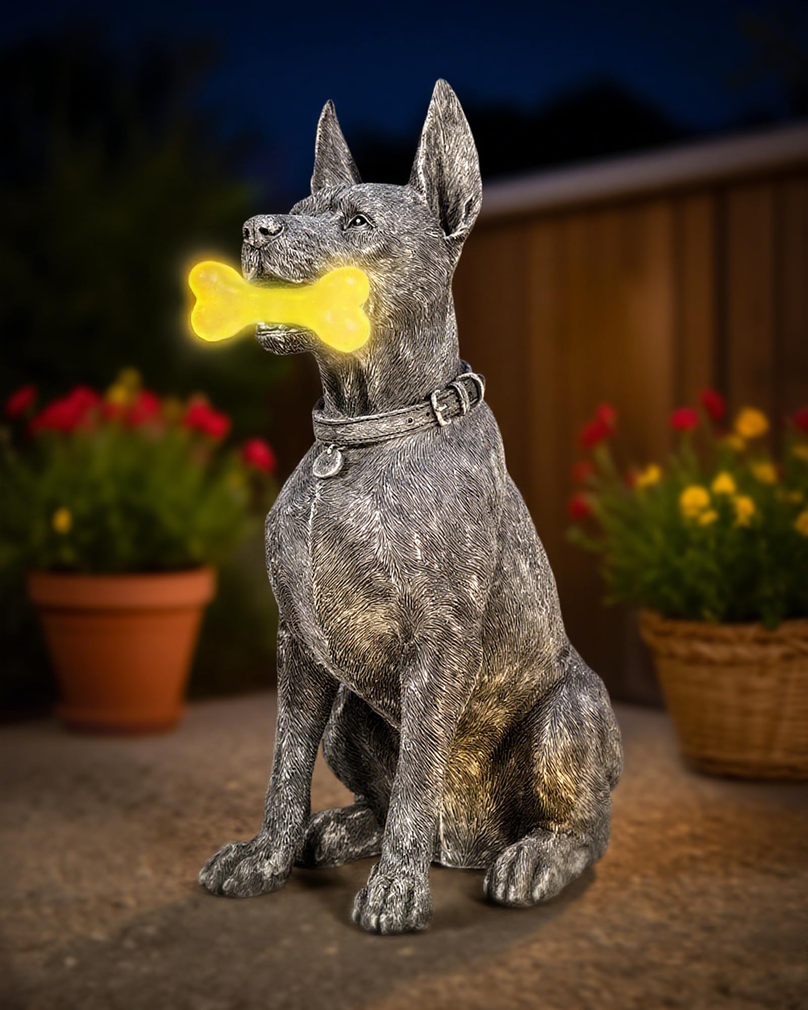 Photo 1 of Miggley Dog Solar Garden Statue with LED Light - Outdoor Yard, Lawn, Patio Doberman Decor - Unique Birthday Housewarming Gift for Dad, Mom, Men, Women