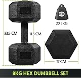 Yaheetech 2x8kg Dumbbells Set Hex Rubber Coated Home Gym Strength Training view 3