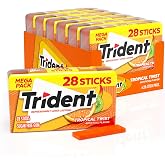 Trident Tropical Twist Sugar-Free Gum, 6 Packs of 28 Pieces (168 Total) | Chewing Gum with Xylitol, Pocket Packs, Perfect for Long Lasting Fresh Breath at School, Work &amp; Travel