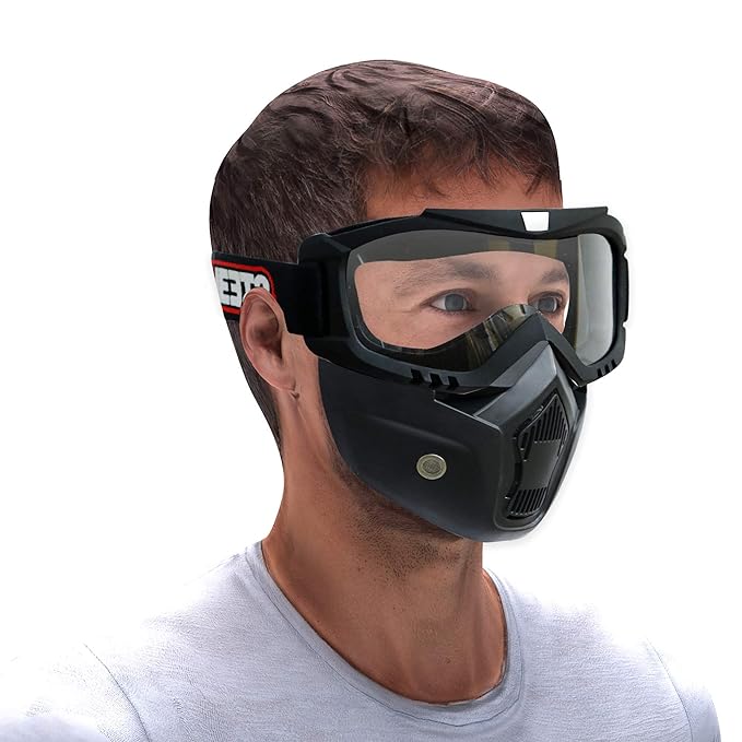 Steelbird 7Wings 3 in 1 Face Shield,Goggles with Detachable Mask, Full Face and Mouth Protection Suitable for Every Use (Clear Visor)