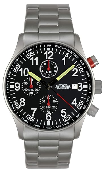 Astroavia Herren-Armbanduhr Chronograph Quarz mit Edelstahl Armband N97S