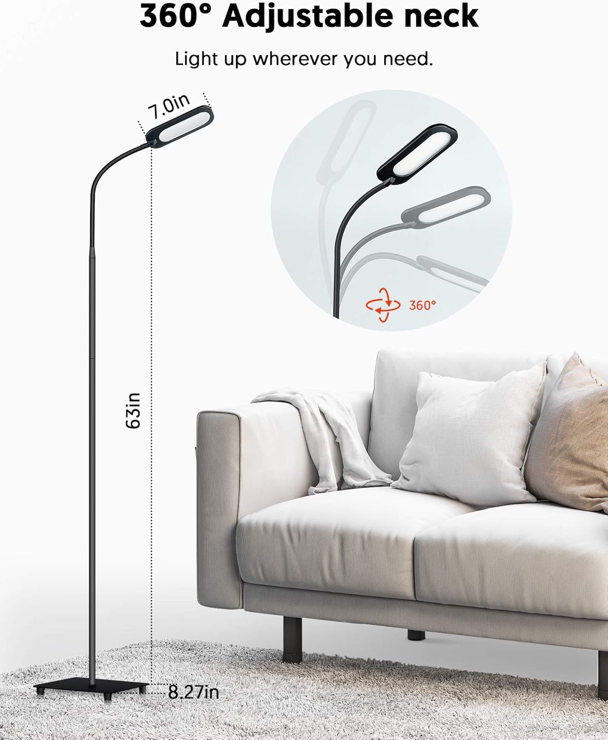 Floor Lamp, Lamps for Living Room TECKIN Reading Lamp, 5 Color Temperatures & 4 Level Brightness, Dimmable Adjustable Standing Lamp for Bedroom Office - - 