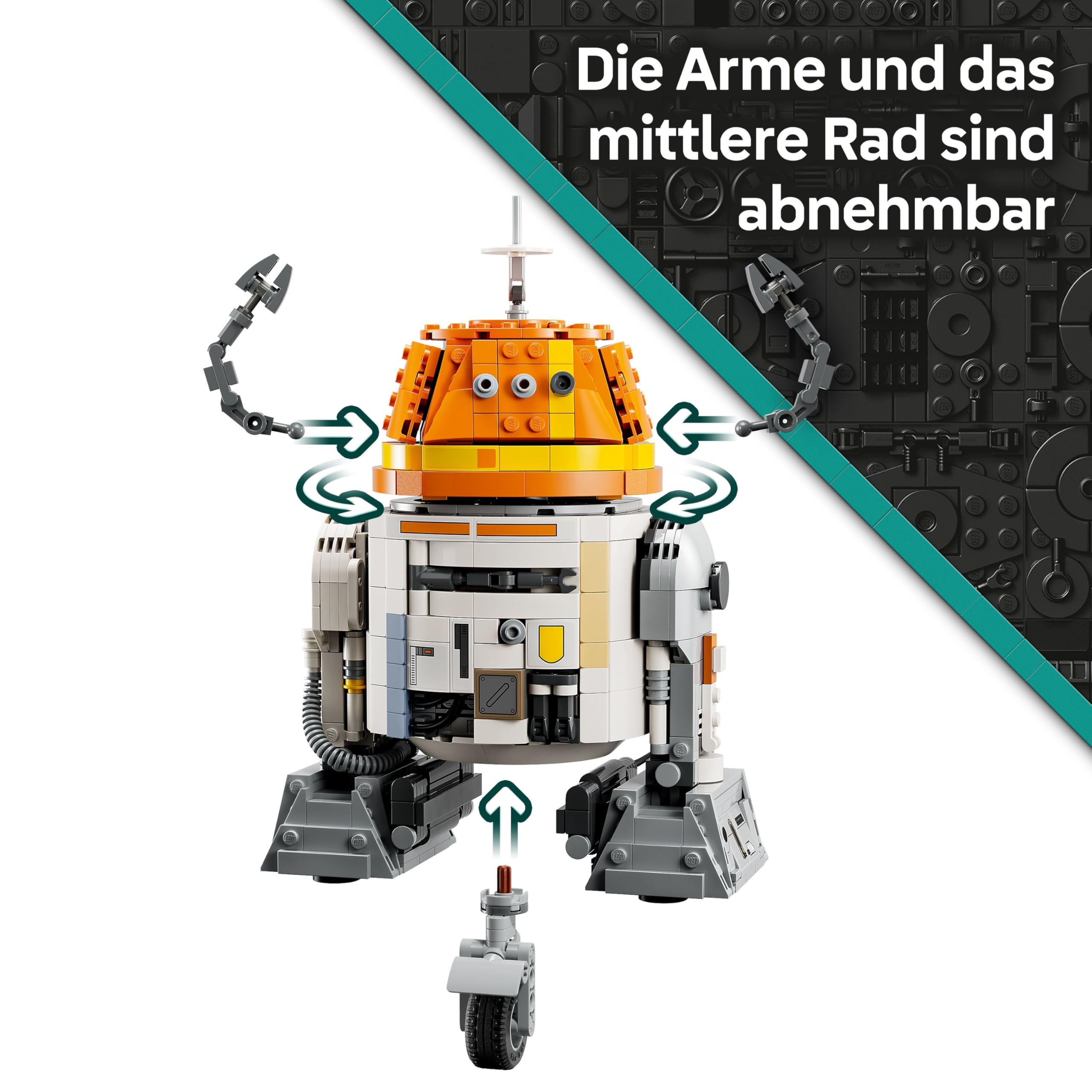 LEGO Star Wars 75416 Ahsoka Astromech-Droide Chopper (C1-10P) Figur - Spielzeug mit beweglichem Kopf, abnehmbaren Armen und Mittelrad - Geschenk für Ahsoka-Fans, Jungen und Mädchen ab 10 Jahren 5