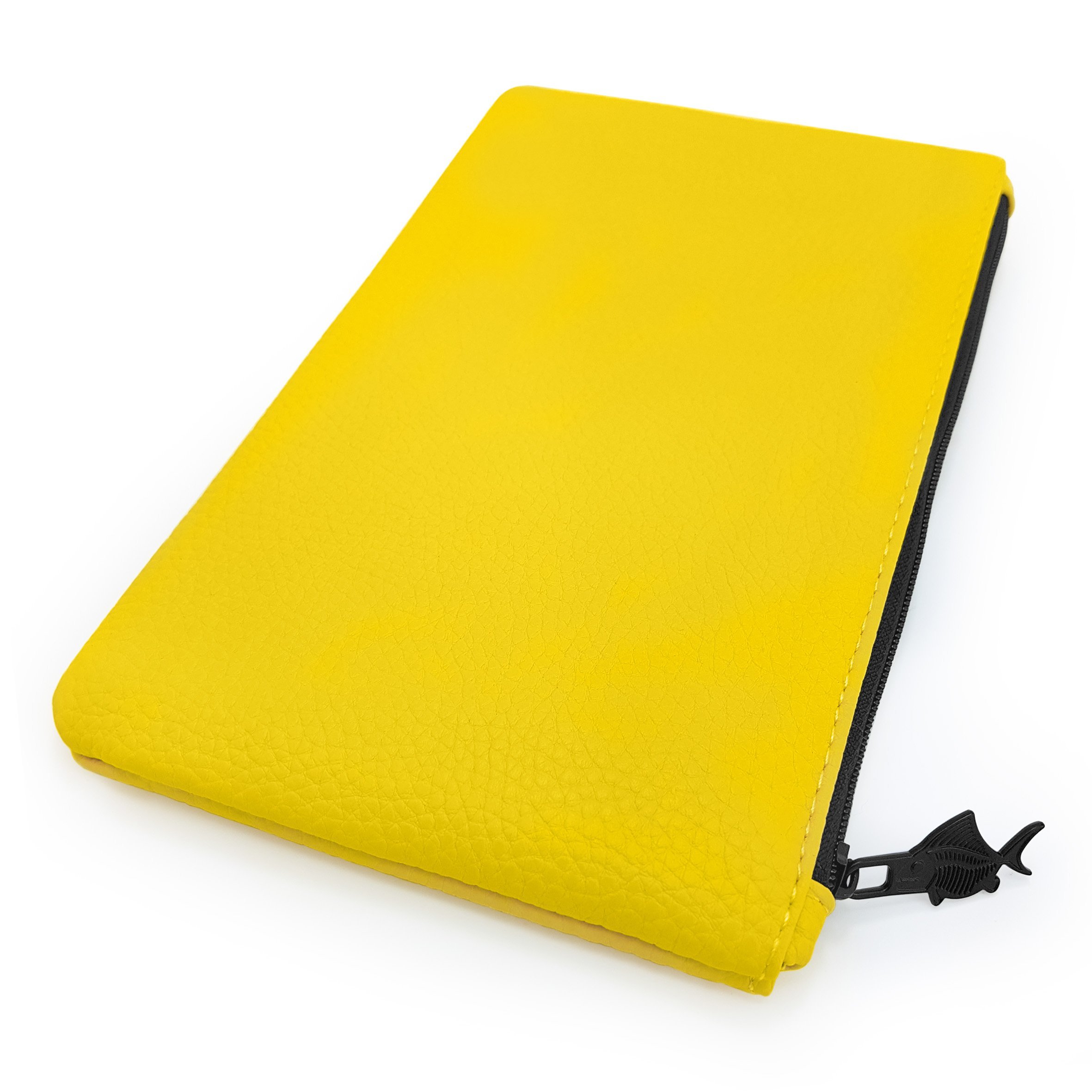 Fat Belly Fish Leather Look Pencil Case - Faux Leather Pencil Case - Pastel Yellow