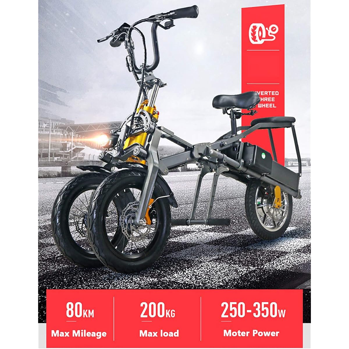 59/mo Finance HUIIT 3 Wheel Electric Bike for Adult 350W Folding