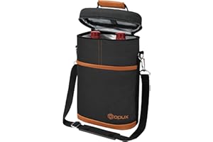 opux 2 Bottle Wine Carrier Tote, Insulated Leakproof Wine Cooler Bag, Wine Travel Bag Tote for Picnic BYOB Beach, Portable Wine Bottle Carrying Case, Gift for Wine Lover Women Men Christmas, Brown