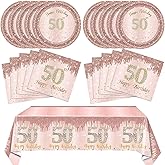 50th Birthday Decorations for Women Rose Gold 50 Years Old Party Tableware Set Include 50th Birthday Plates and Napkins Tablecloth Fifty Birthday Party Decorations Favors for Women 1976 Party Supplies