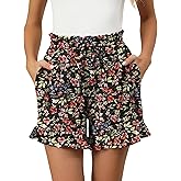 IECCP Women's Shorts 2026 Summer Casual Cute Ruffle Shorts Comfy Elastic Waist Drawstring Pleated Short with Pockets