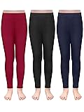 TODDOR 3 Pack Girls Fleece Lined Leggings Stretchy