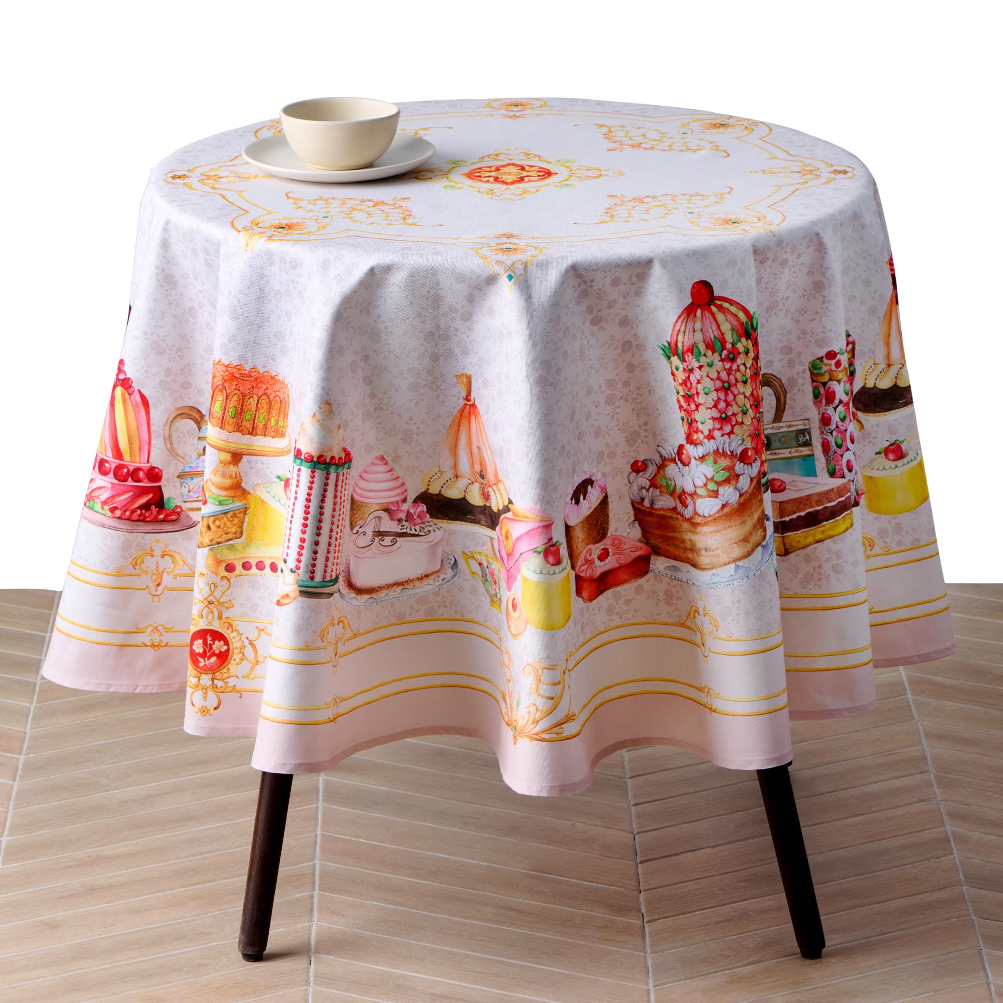 Maison d'Hermine Premium Table Cloth Round Table 100% Cotton 70 Inches Tablecloth Reusable Decorative Everyday Use for Dining Room, Farmhouse, Home, Party, Festive & Wedding - Pastries Image