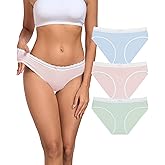 ANLIQI Women's Cotton Underwear Lace Trim Bikini Panties for Women Moisture Wicking Underwear Ladies Hipster Panty Multipack
